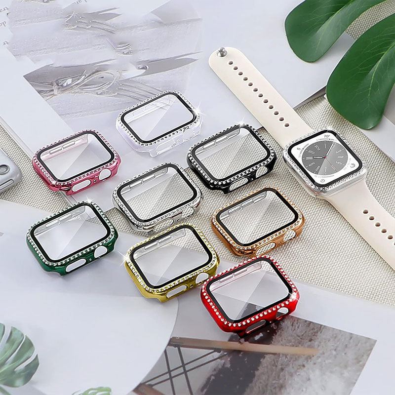 Electroplating Solid Double Row Diamond Protective Case Suitable For Apple Watch