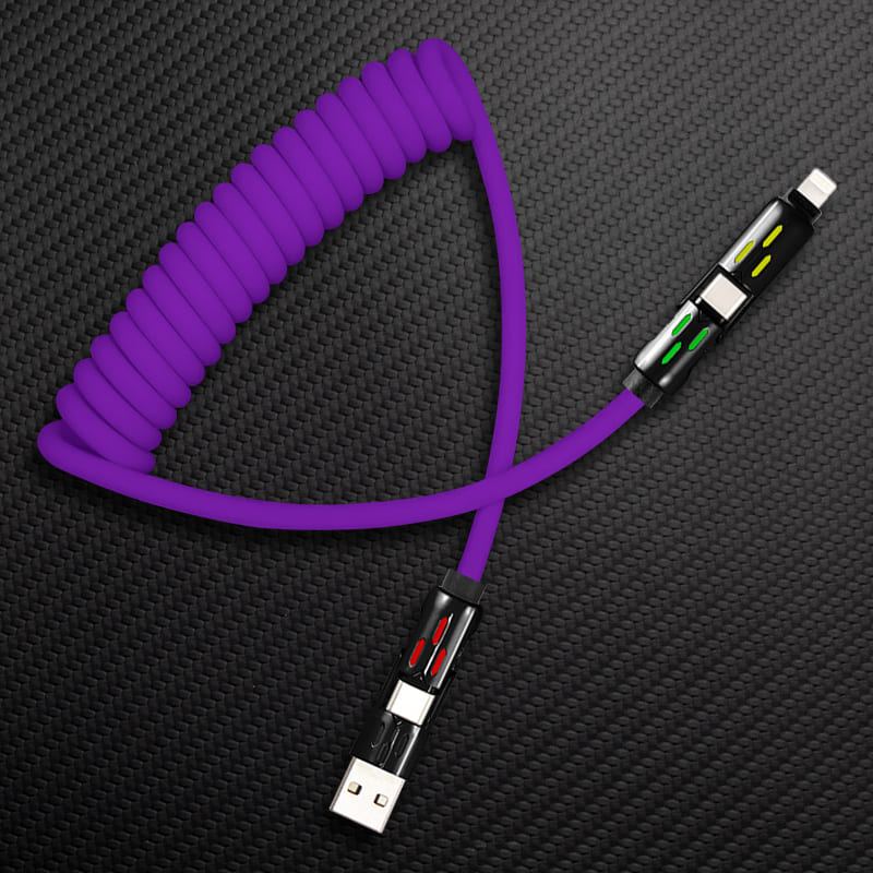 🆕"GlowCharge Pro" 240W 4-in-1 Spring Car Cable with Lights