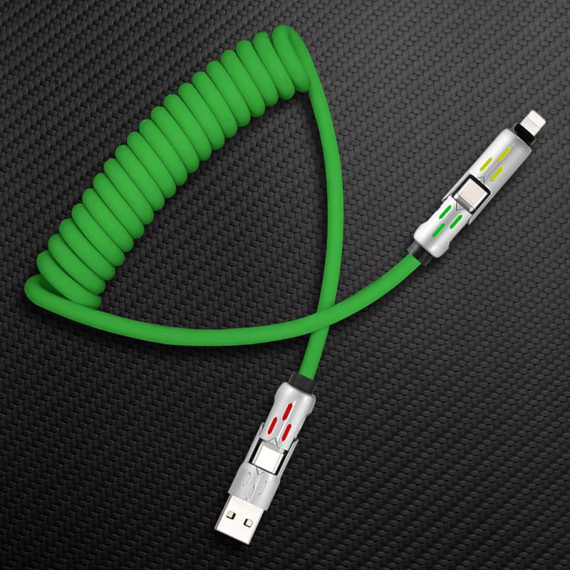 🆕"GlowCharge Pro" 240W 4-in-1 Spring Car Cable with Lights